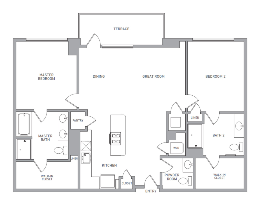 Floor plan for 2 beds, 2 baths, 1477 sqft
